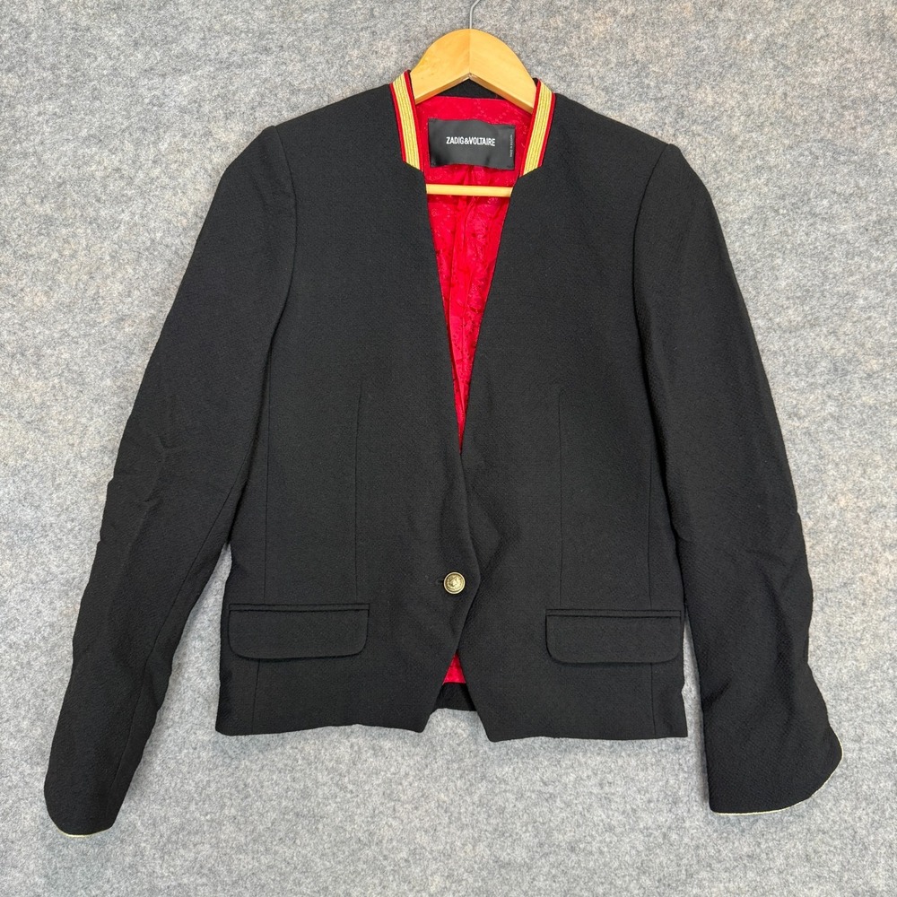Zadig & Voltaire Deluxe Maison Jacket Womens 38 Medium Black Red Gold‎ Blazer